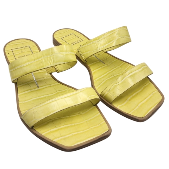 Dolce Vita Isaac Yellow Croc-Embossed Slide Sandals Size 7.5 - Picture 1 of 7